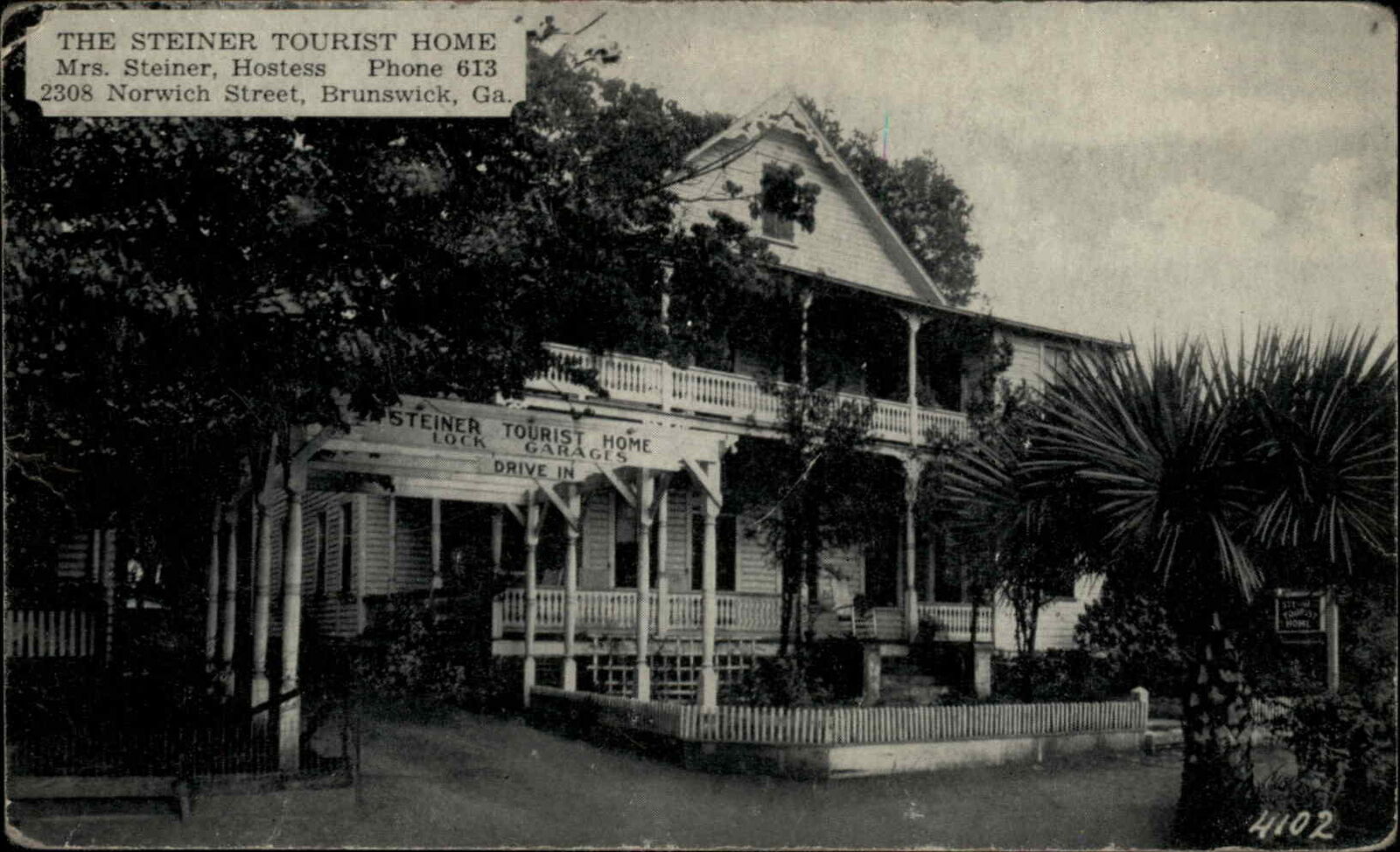 Brunswick Georgia GA Steiner Tourist Home Vintage Postcard