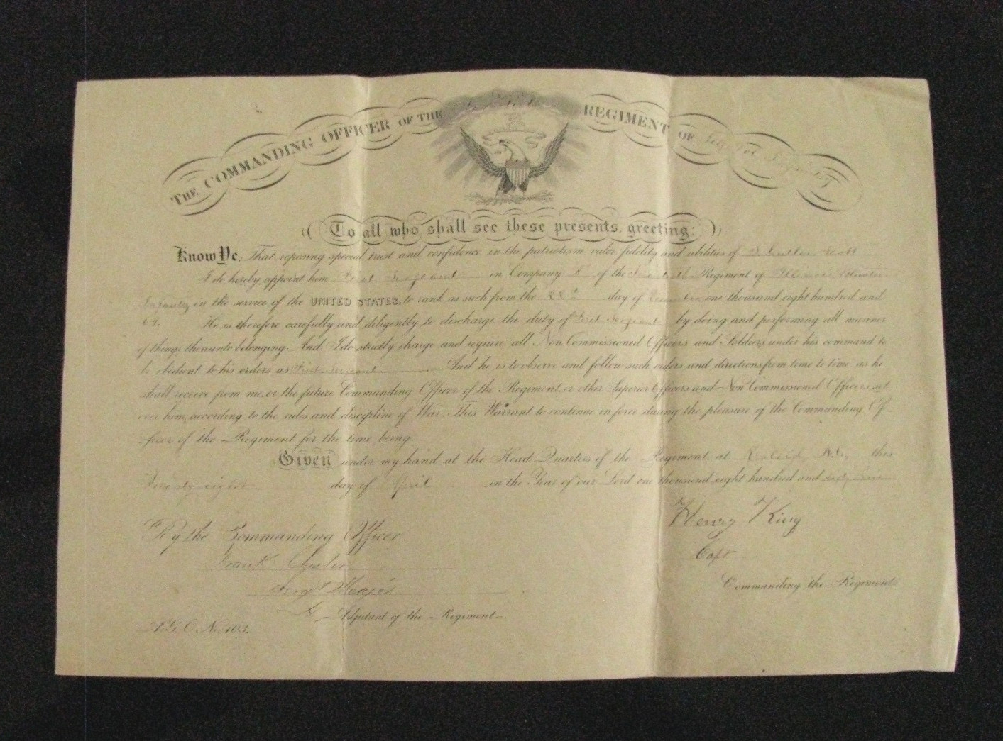 CIVIL WAR RALEIGH NORTH CAROLINA SURRENDER 1865 ILLINOIS OFFICERS COMMISSION CIVIL WAR RALEIGH NORTH CAROLINA SURRENDER 1865 ILLINOIS OFFICERS COMMISSION