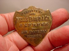 Wells Fargo & Co Express San Francisco Division Brass Shield Plaque Tag badge picture