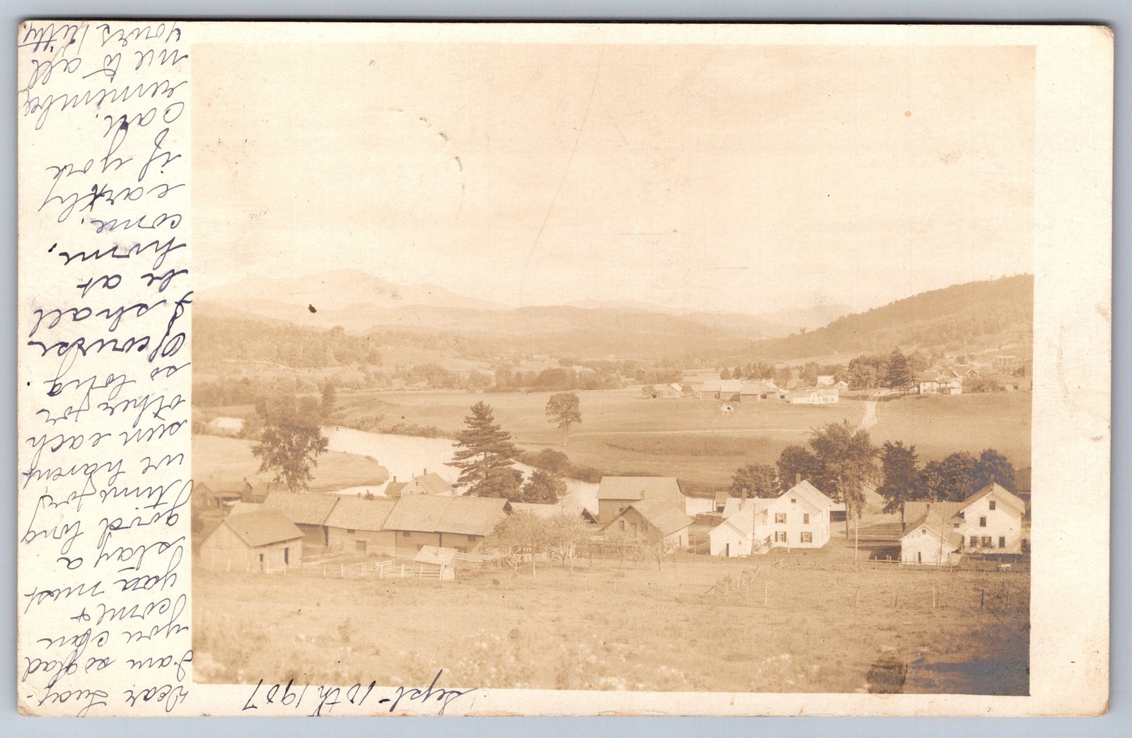 RPPC Village Birds Eye View River Mountains 1907 Canada to Richford VT RPPC Village Birds Eye View River Mountains 1907 Canada to Richford VT