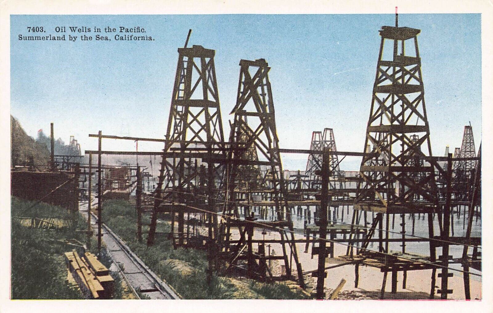 Oil Wells, Summerland By the Sea, California, Early Postcard, Unused