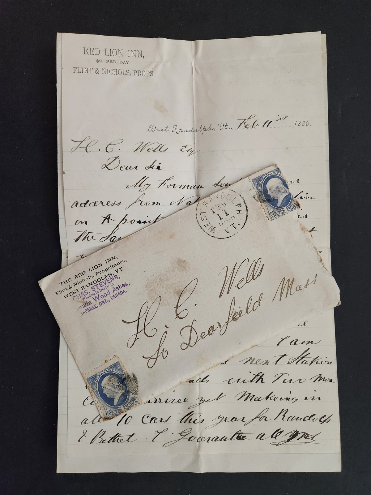 1886 antique RED LION INN west randolph vt LETTERHEAD shipping wood ashes rr 1886 antique RED LION INN west randolph vt LETTERHEAD shipping wood ashes rr