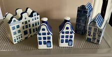 Delft Holland Hand Painted Houses S & P Napkin Holder Blue & White Porcelain picture