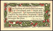 C1911 Christmas Arts & Crafts Holly Border Van Dyke Poem Scribner Postcard 540 picture