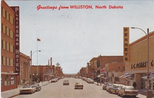50's Downtown Street Scene-Main Street-Greetings From WILLISTON, North Dakota 50's Downtown Street Scene-Main Street-Greetings From WILLISTON, North Dakota