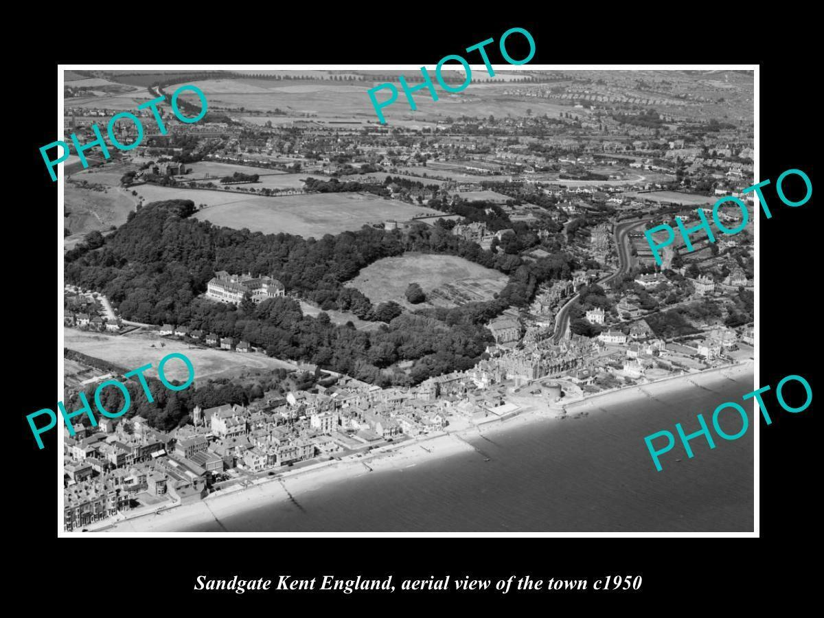 OLD POSTCARD SIZE PHOTO OF SANDGATE KENT ENGLAND AERIAL VIEW OF TOWN c1950 2