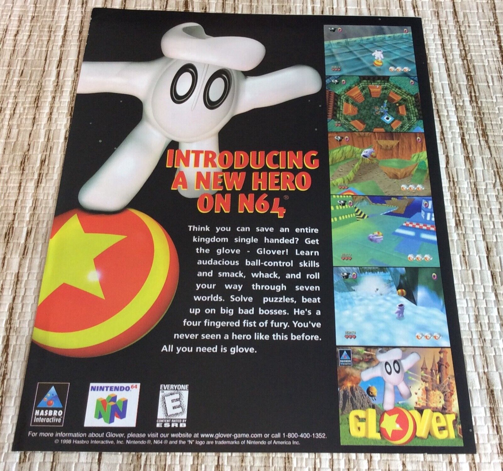 Glover 64 Nintendo Print Ad Poster Art (Frame Not Included)
