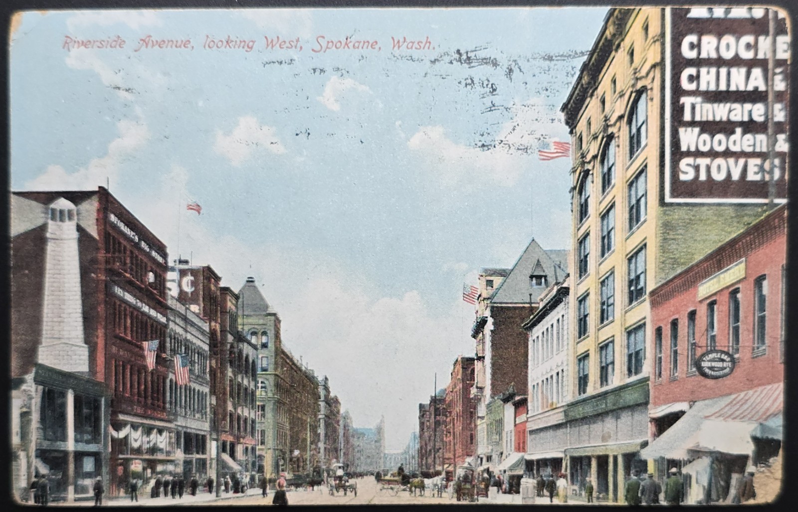 1909 Riverside Avenue Looking West Spokane Washington E.P. Charlton Postcard 1909 Riverside Avenue Looking West Spokane Washington E.P. Charlton Postcard