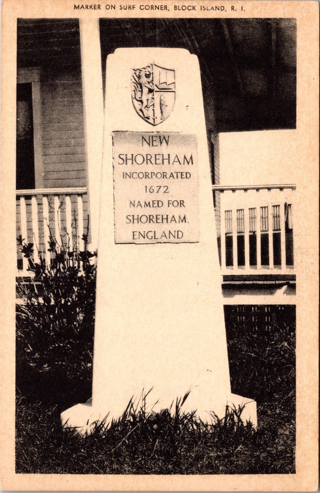 New Shoreham Rhode Island Marker Monument Rock Island Postcard 6H