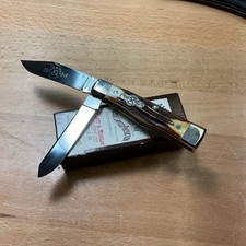SCHATT & MORGAN by QUEEN CUTLERY STAG GUNSTOCK TRAPPER KNIFE RARE NICE (34090) picture
