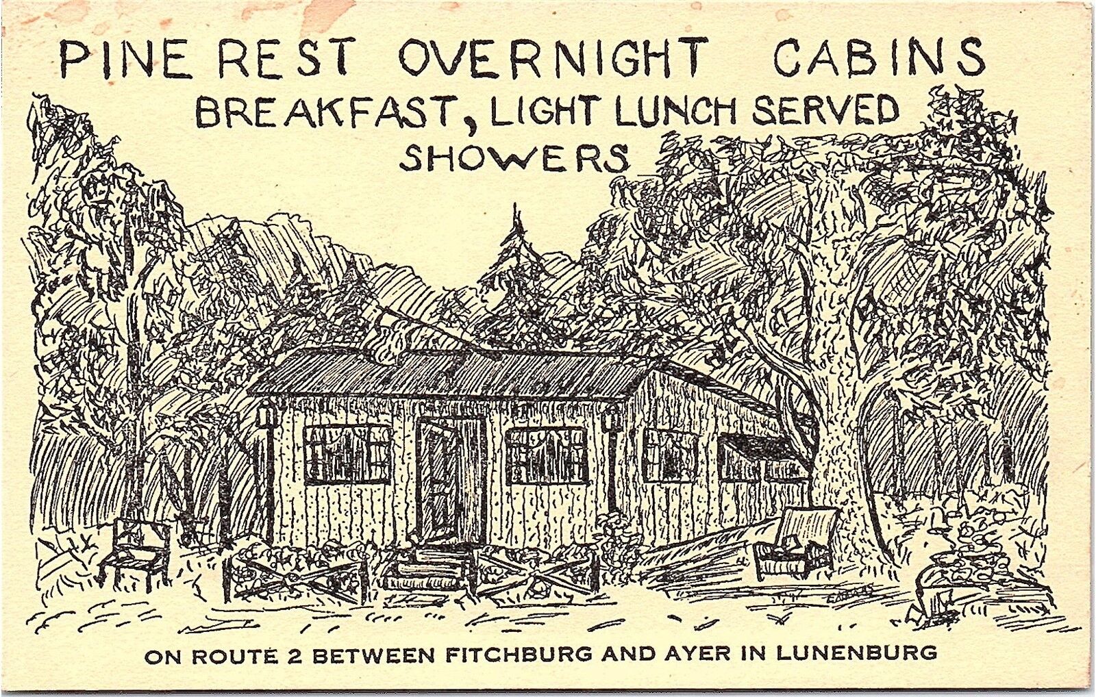 Postcard MA Lunenburg Pine Rest Overnight Cabins Route 2 H31