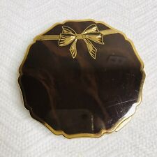 Vintage Stratton Compact Brown Tortoiseshell Look With Gold Bow Made in England picture