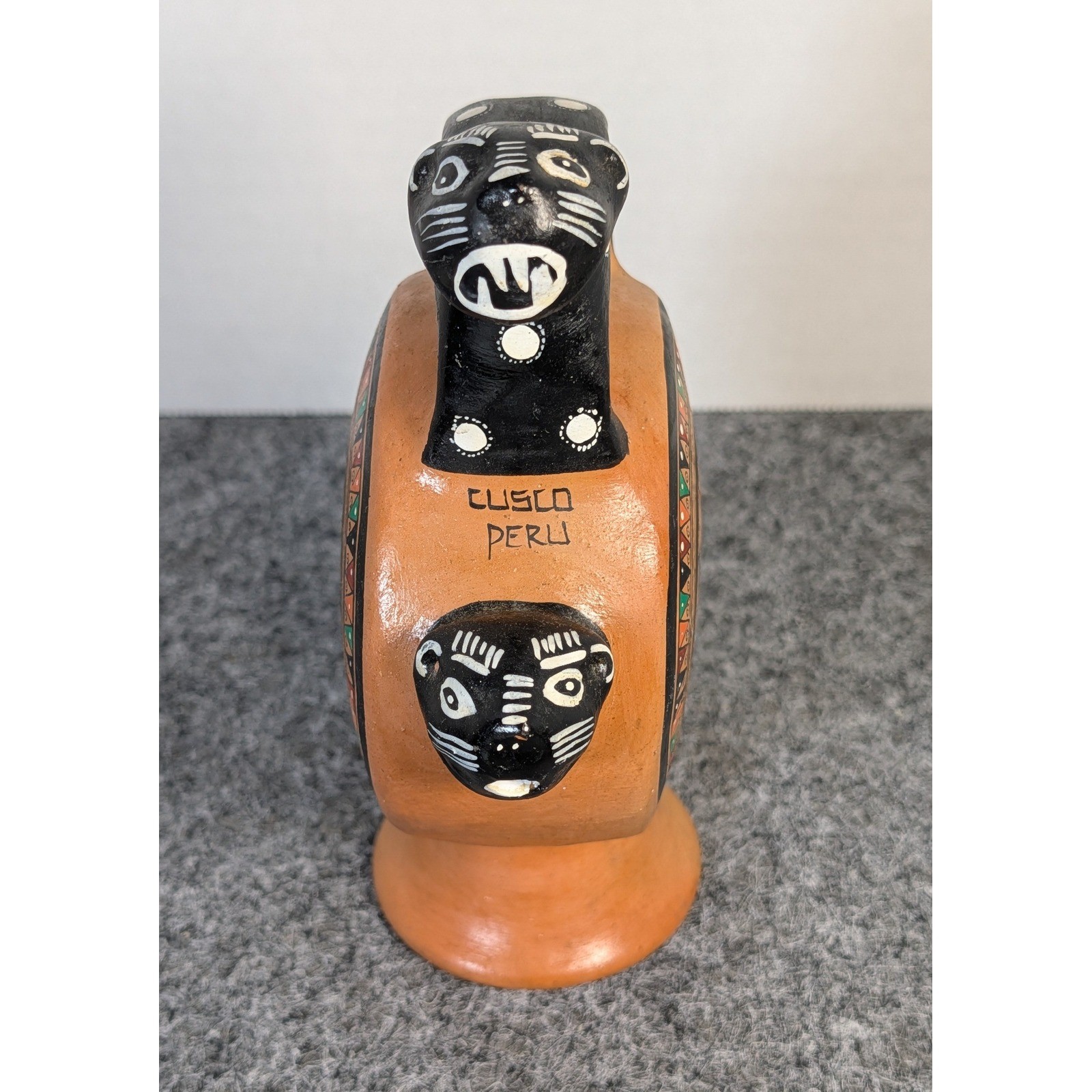 Vintage Cusco Peru Hand Painted Pottery Artisan Llama Jaguar Souvenir Vessel 7\ Vintage Cusco Peru Hand Painted Pottery Artisan Llama Jaguar Souvenir Vessel 7\