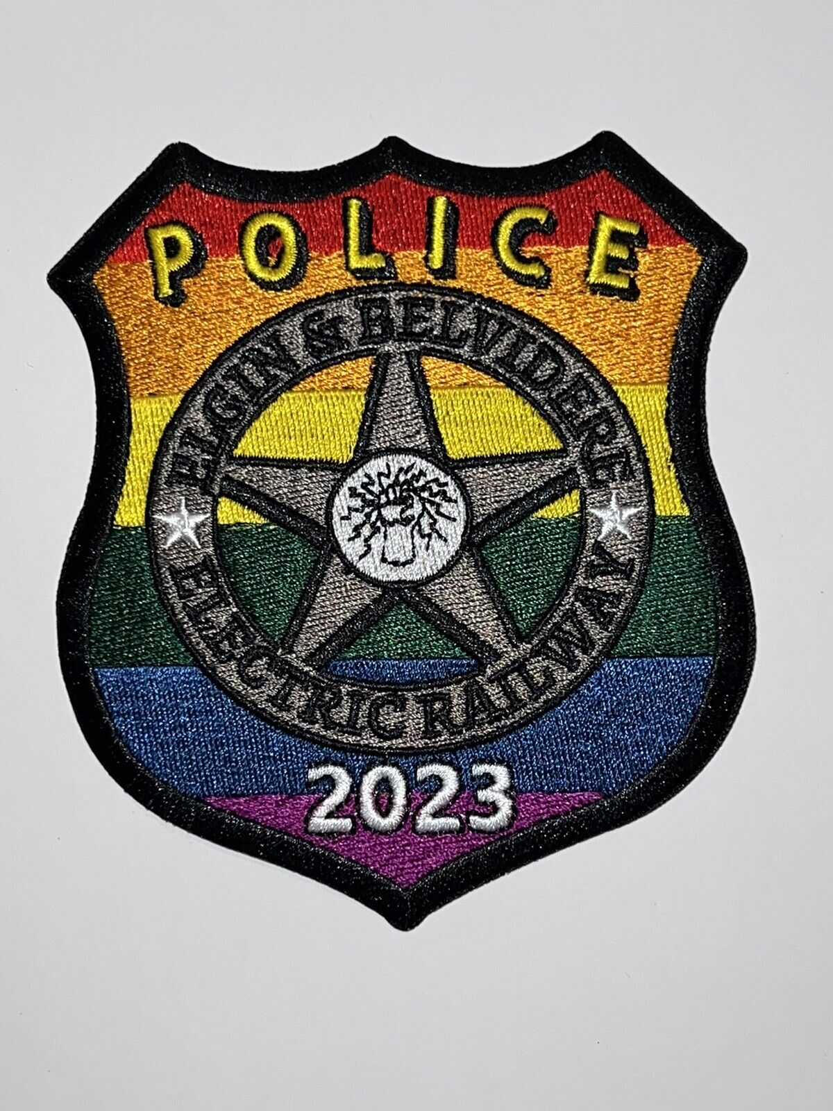 ELGIN & BELVIDERE ELECTRIC RAILWAY 2023 GAY PRIDE POLICE PATCH ILLINOIS TRANSIT