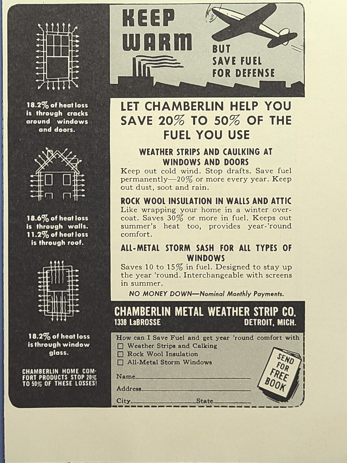 Chamberlin Home Comfort Rock Wool Insulation Deteoit Vintage Print Ad 1941