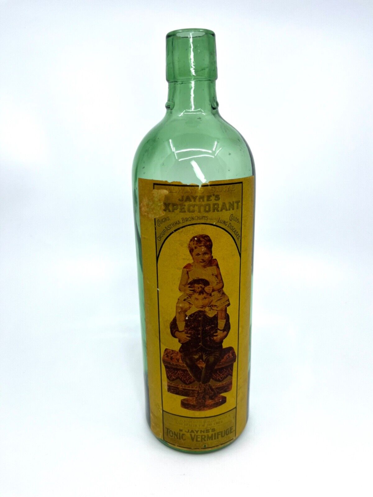 Vintage Jaynes Expectorant Glass Tonic Bottle nice original label