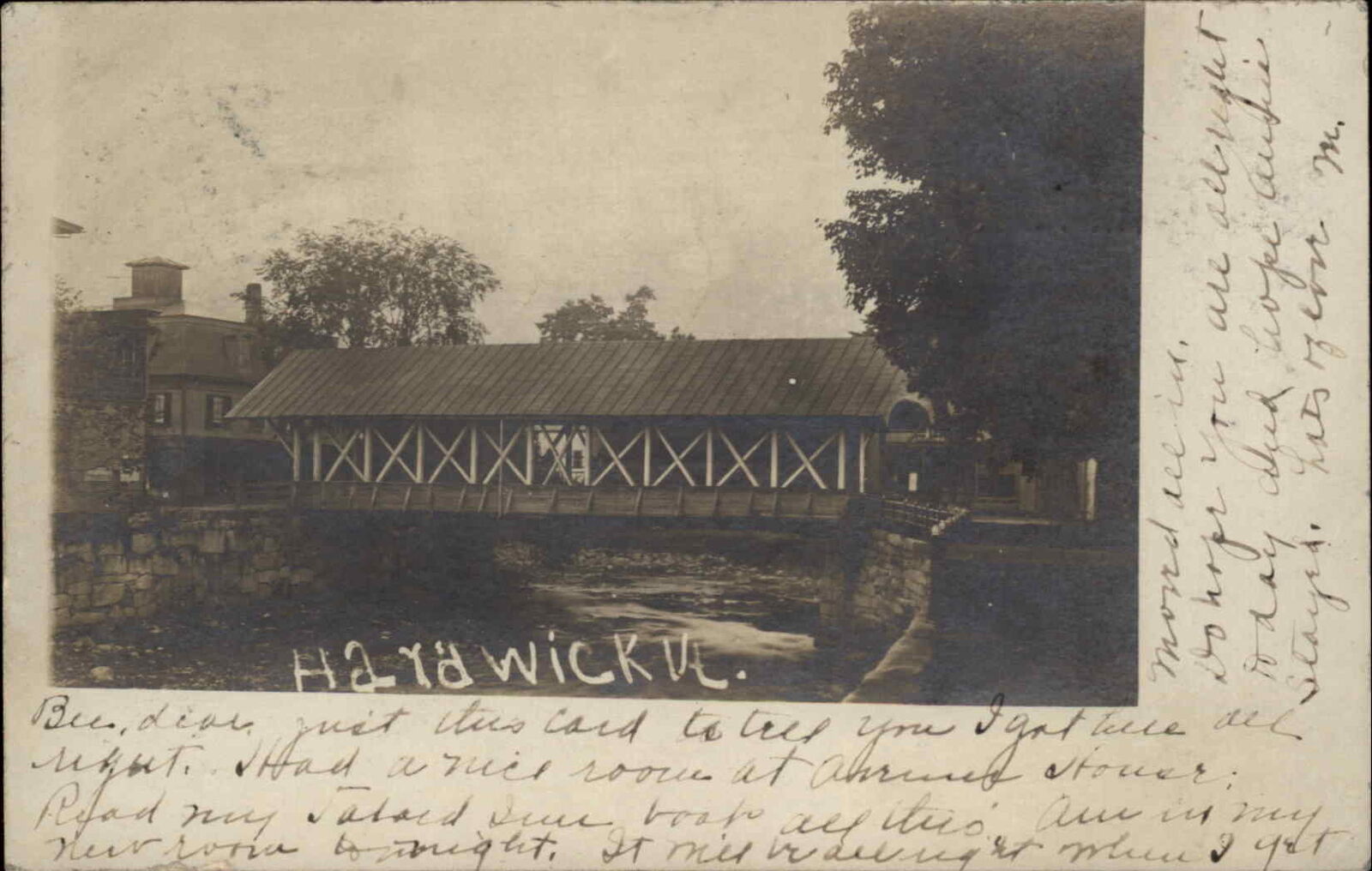 Hardwick Vermont VT Covered Bridge 1906 Cancel Real Photo Vintage RPPC PC