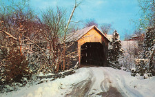 HALPIN COVERED BRIDGE IN WINTER SNOW POSTCARD MIDDLEBURY VT VERMONT 1960s picture