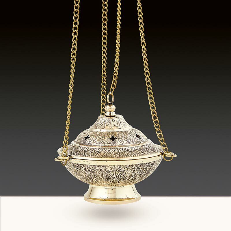 Sudbury Brass Ornate Hanging Censer Incense Burner for Home or Church, 15 In