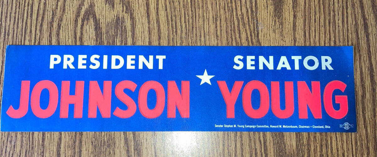 Vintage Unused Lyndon B Johnson LBJ Bumper Sticker Young Democrat