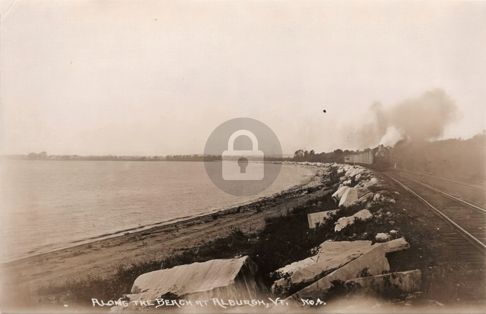 Along Beach Alburgh Vermont VT c1900s Steam Train RPPC Photo Postcard COPY Along Beach Alburgh Vermont VT c1900s Steam Train RPPC Photo Postcard COPY