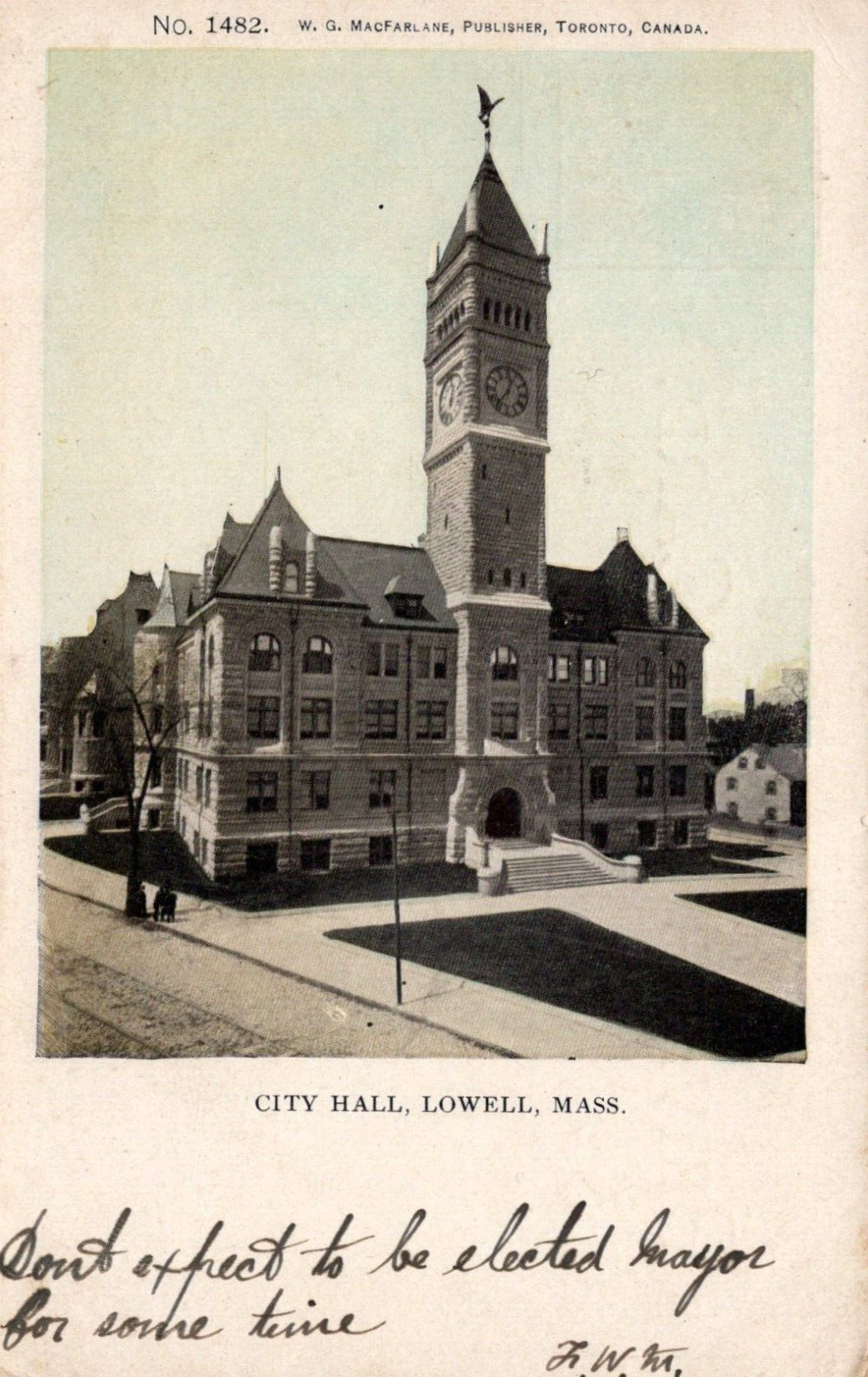 Lowell Massachusetts City Hall Antique Private PC Posted 1906
