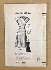 1940s Vintage MAIL ORDER Marian Martin 9490 Diagonal Drape DRESS Sewing Pattern picture