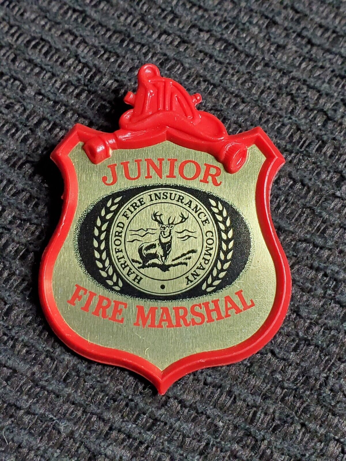 1960s Vintage Hartford Insurance Junior Fire Marshal Red Badge Pin