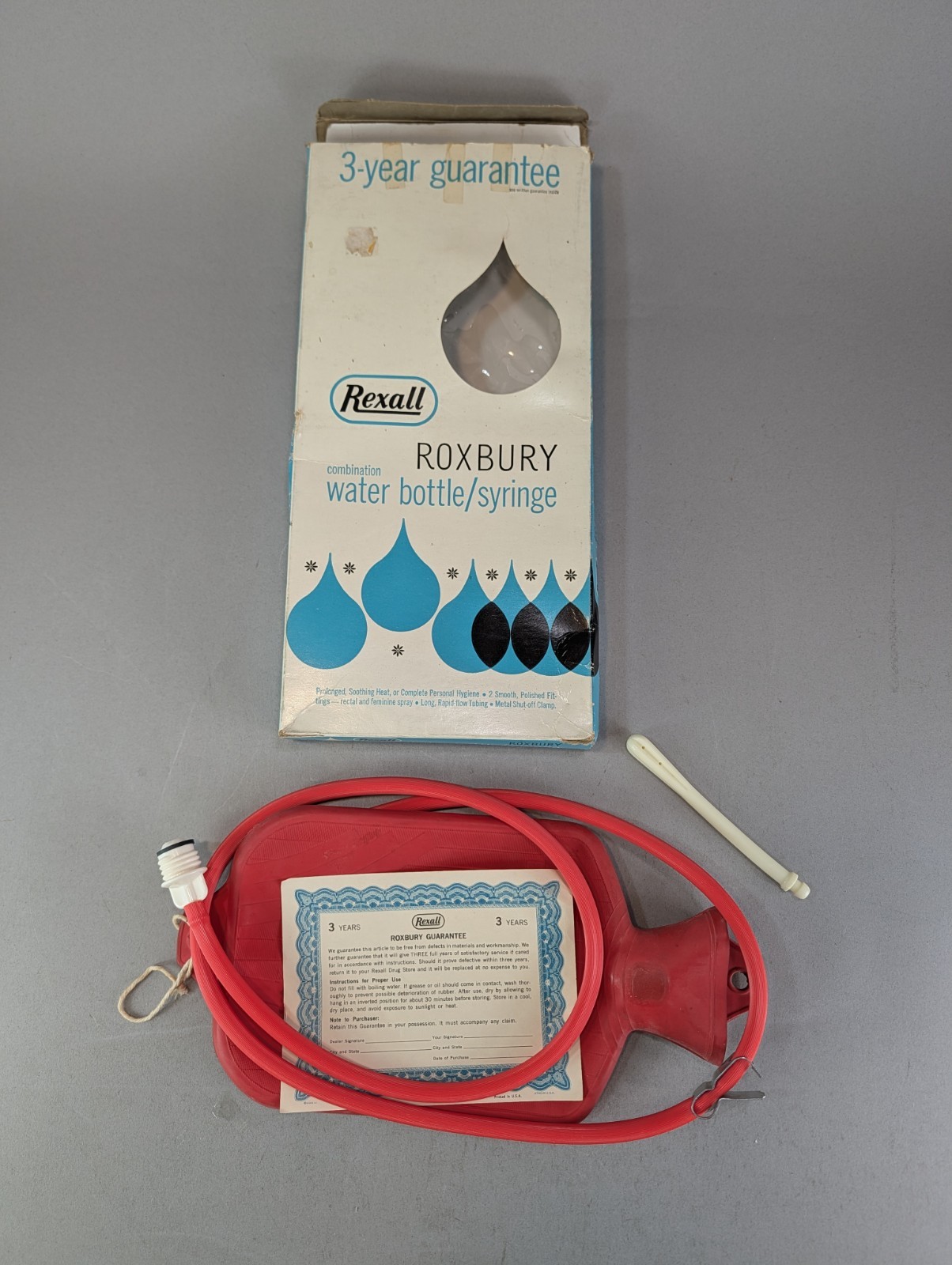 Vintage Rexall Roxbury Hot Water Bottle Enema Syringe Kit Vintage Rexall Roxbury Hot Water Bottle Enema Syringe Kit