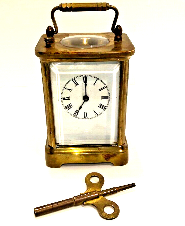 Antique 1890 WATERBURY Carriage Clock Beveled Glass w/Hr & 1/2hr Strike ~WORKS