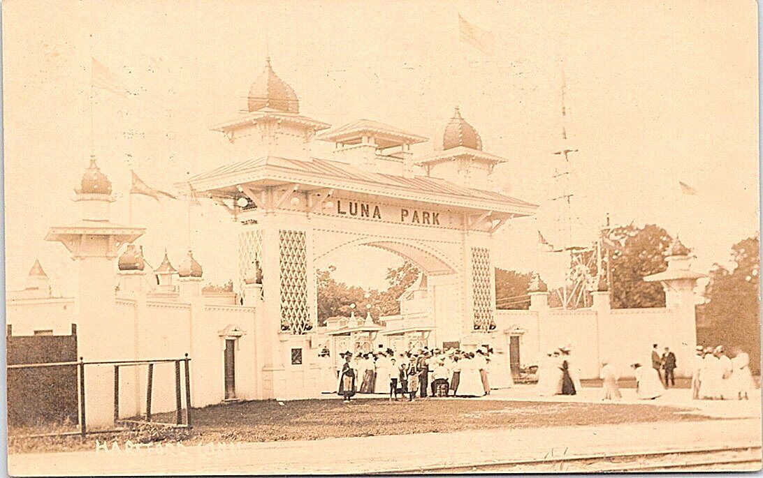 Hartford Connecticut RPPC Entrance to Luna Park 1910s