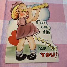 5” Valentine Card, Girl With Telescope, Vintage 1948, Fairfield Line,Made In USA picture