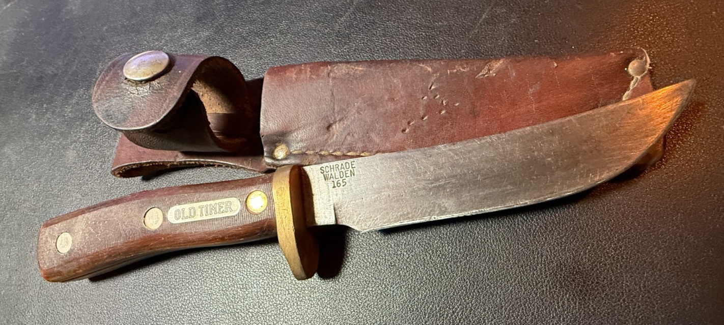 Vintage Schrade Walden 165 Old Timer Hunting Knife with Leather Sheath Nice