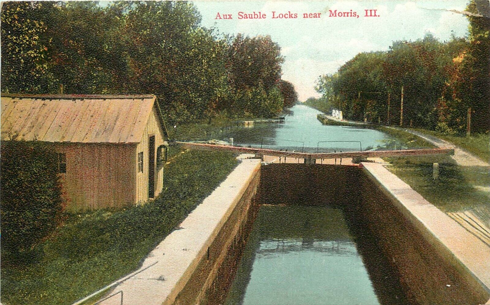 Wheelock Postcard; Aux Sable Locks near Morris IL Grundy County