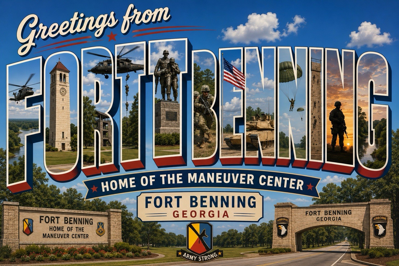 Greetings From FORT BENNING GEORGIA Modern Large Letter Postcard Military C126 Greetings From FORT BENNING GEORGIA Modern Large Letter Postcard Military C126