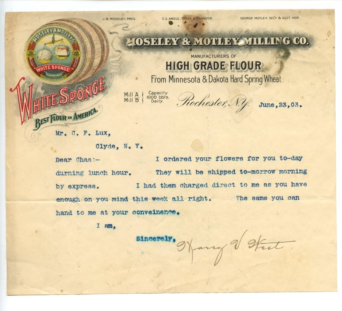 1903 Moseley & Motley Milling Co. Flour Rochester NY Colorful Letterhead 1903 Moseley & Motley Milling Co. Flour Rochester NY Colorful Letterhead