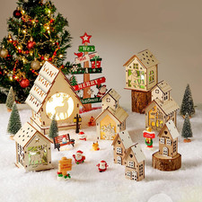 29Pcs Christmas Village Sets Lighted DIY Wooden Christmas Village Houses picture