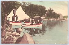 boating on sunset lake so. braintree mass vtg postcard 1910 Sailboat picture