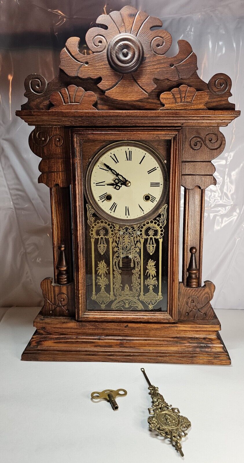 Antique Victorian Walnut Gingerbread Kitchen Clock Semi working Read Description