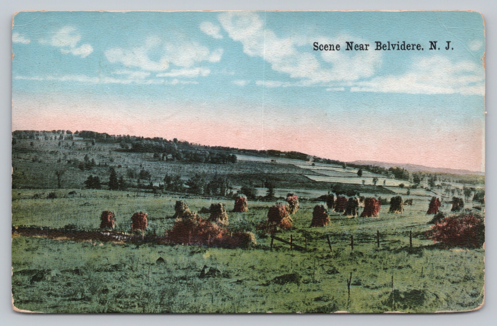 Postcard NJ Belvidere Scenic View Countryside Rustic Fence Nature c1919 K8