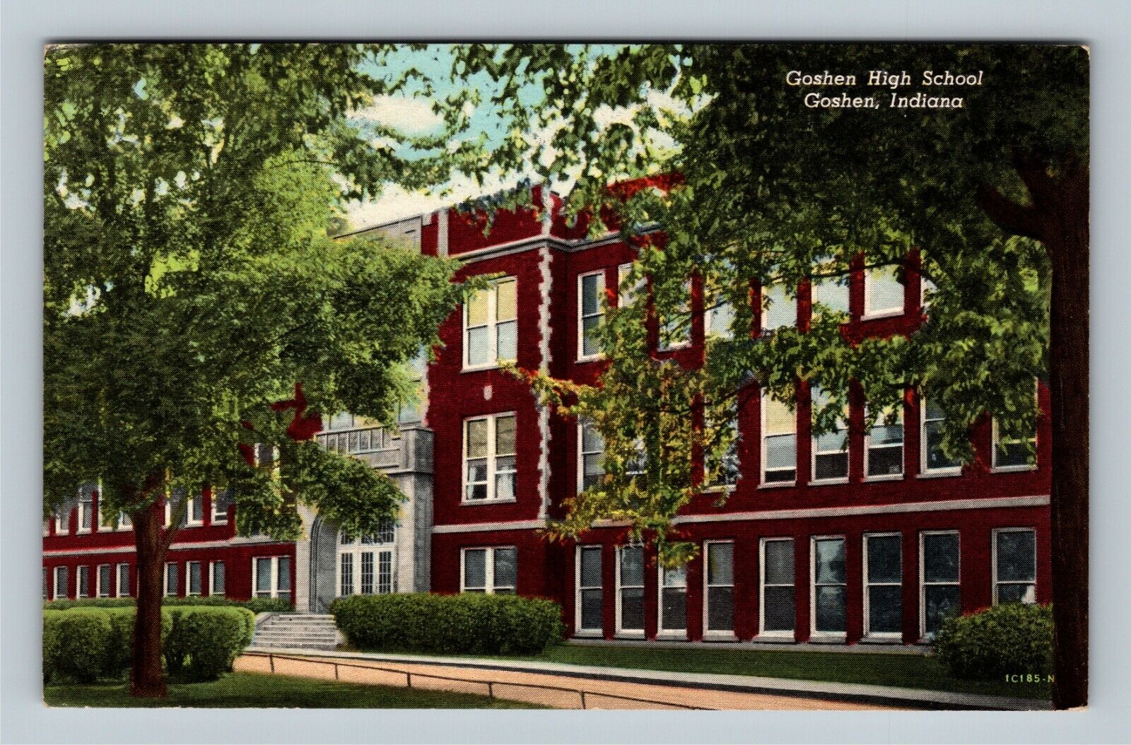 Goshen IN-Indiana, Goshen High School Building, Linen c1959 Postcard