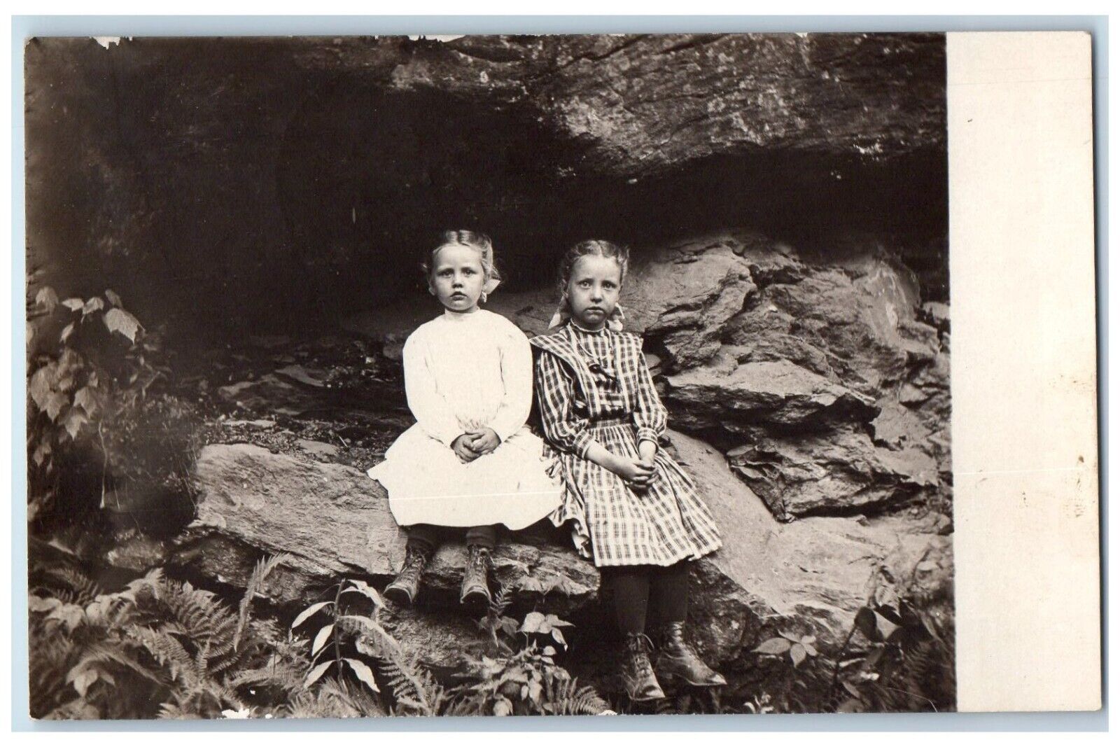 1909 Candid Cute Children Girls Bows Dresses  Readsboro VT RPPC Photo Postcard