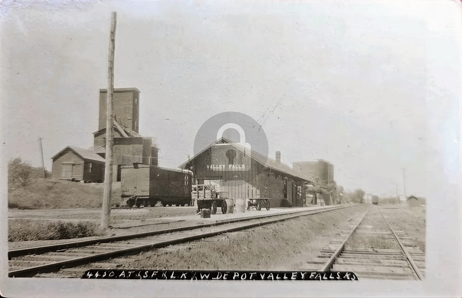 Valley Falls Kansas Railroad Depot w/ Grain Elevator RPPC Photo Postcard COPY Valley Falls Kansas Railroad Depot w/ Grain Elevator RPPC Photo Postcard COPY