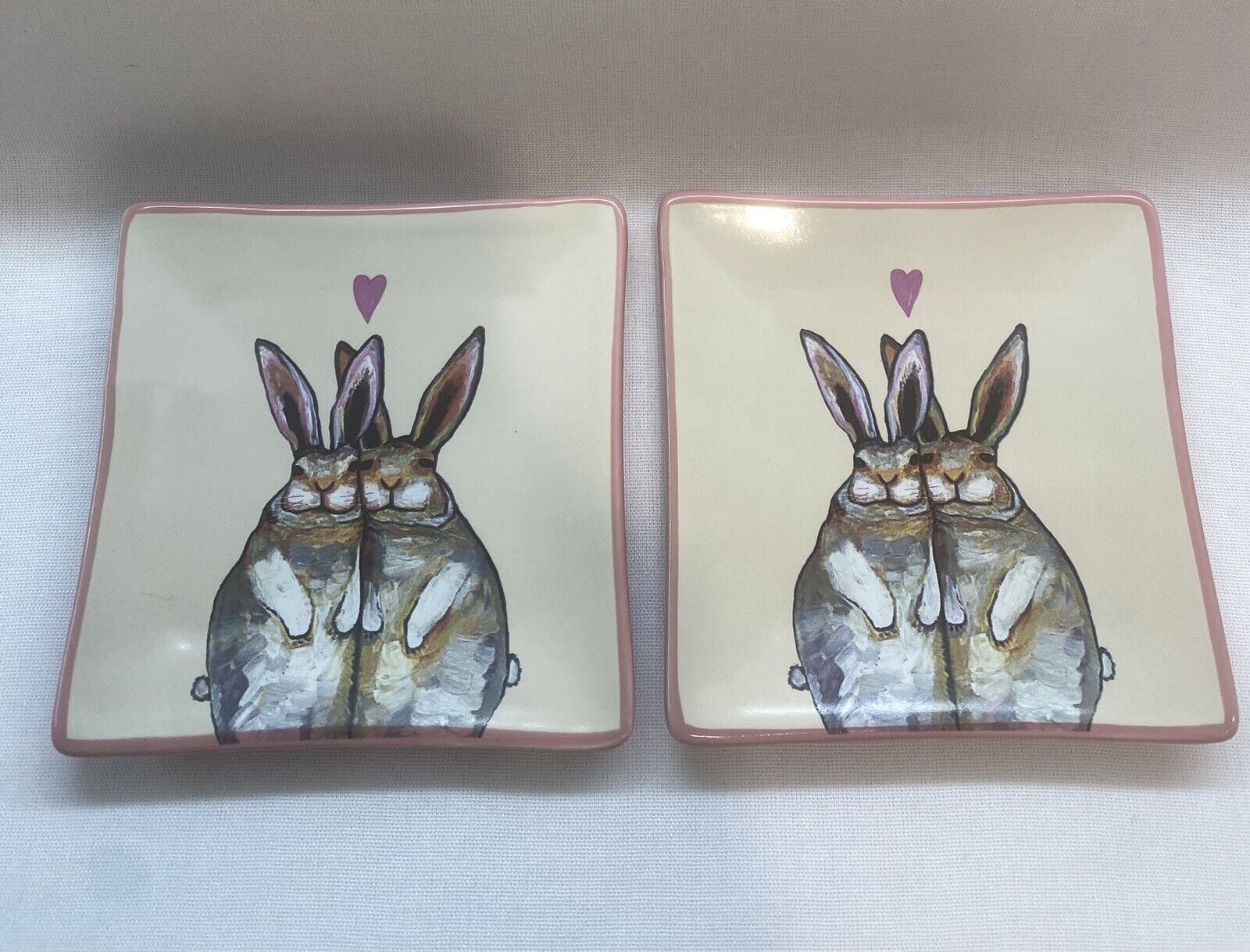 Greenbox Art Culture Eli Halpin Bunny Friends Trinket Dish Set of 2 Ceramic