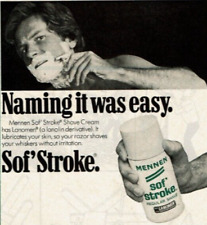 1977 Vintage Print Ad Mennen Sof' Stroke Shave Cream Lanomen Naming it was easy picture
