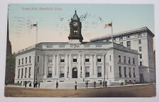 Stamford, CT Connecticut Town Hall Clock Tower Flags 1909 Antique Postcard X56 picture