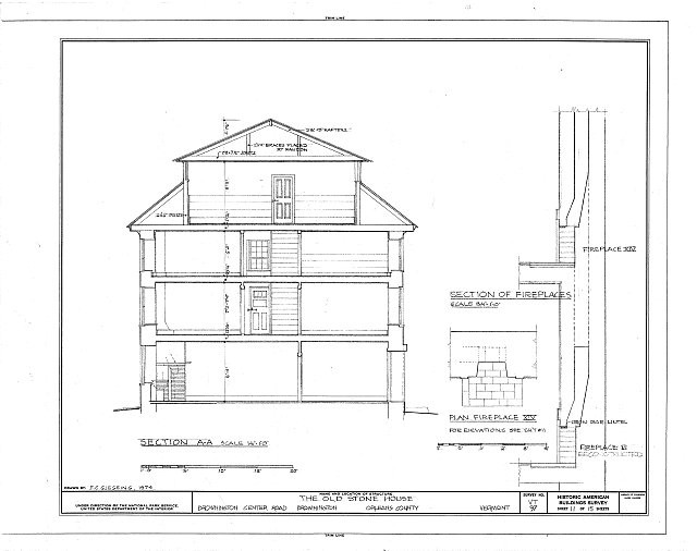 Brownington Center Vermont Old Stone House Fireplace Section 1900s Blueprint Brownington Center Vermont Old Stone House Fireplace Section 1900s Blueprint