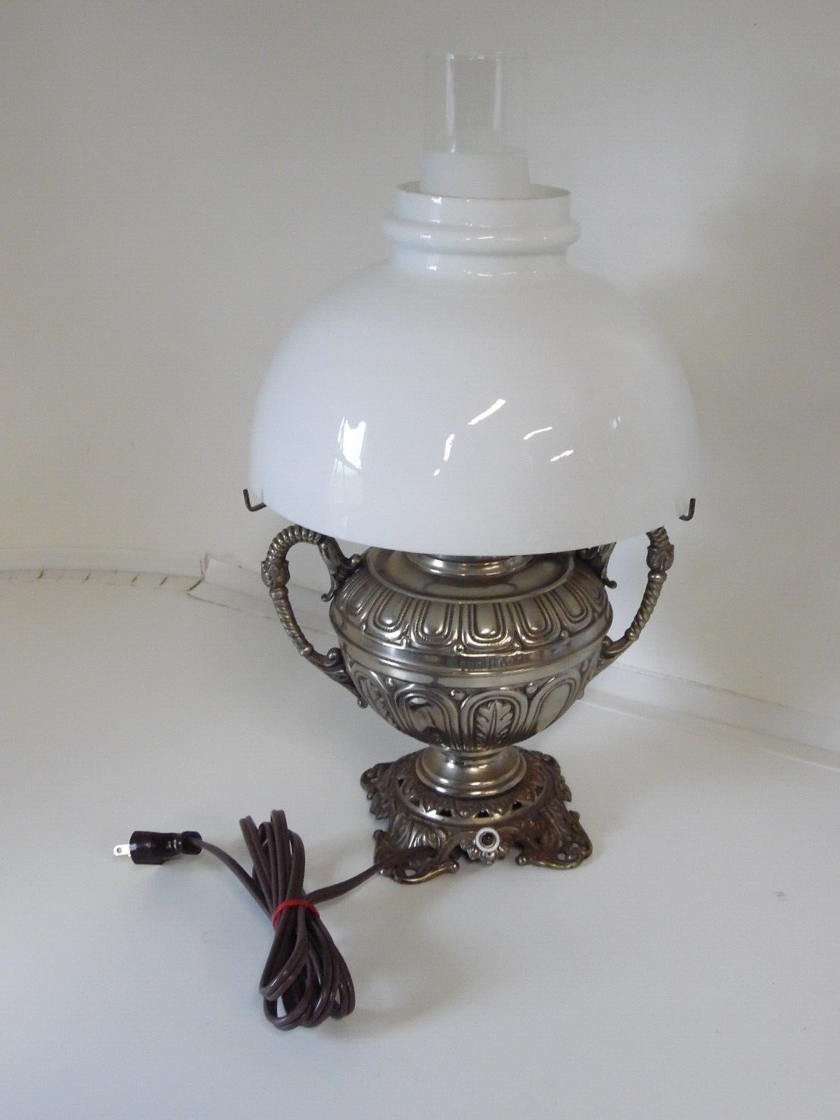 Vintage Bradley and Hubbard Converted Rayo Oil Lamp, 1888 with chimney , shade