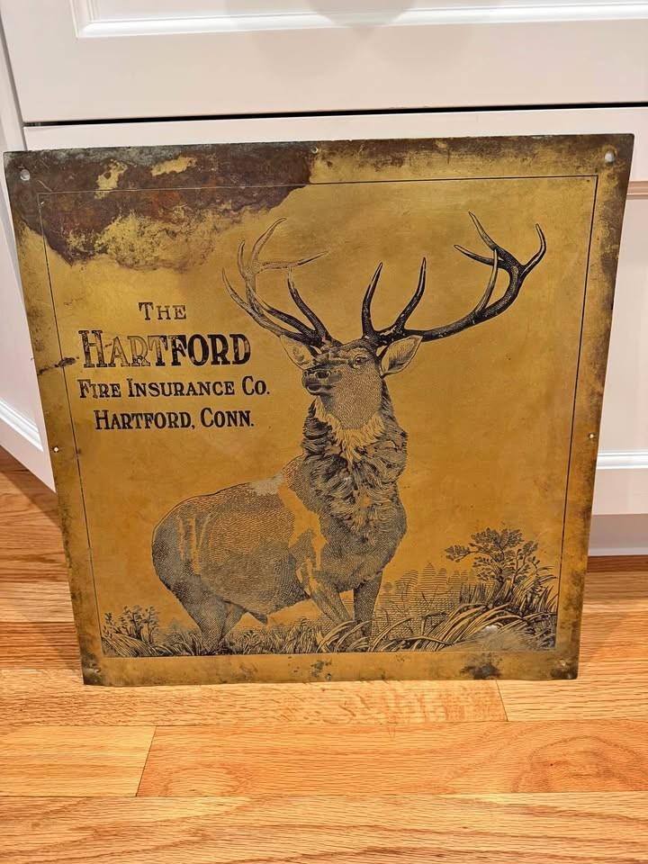 Vintage Hartford Fire Insurance Co. Stag Metal Sign Hartford CT Advertising Vintage Hartford Fire Insurance Co. Stag Metal Sign Hartford CT Advertising