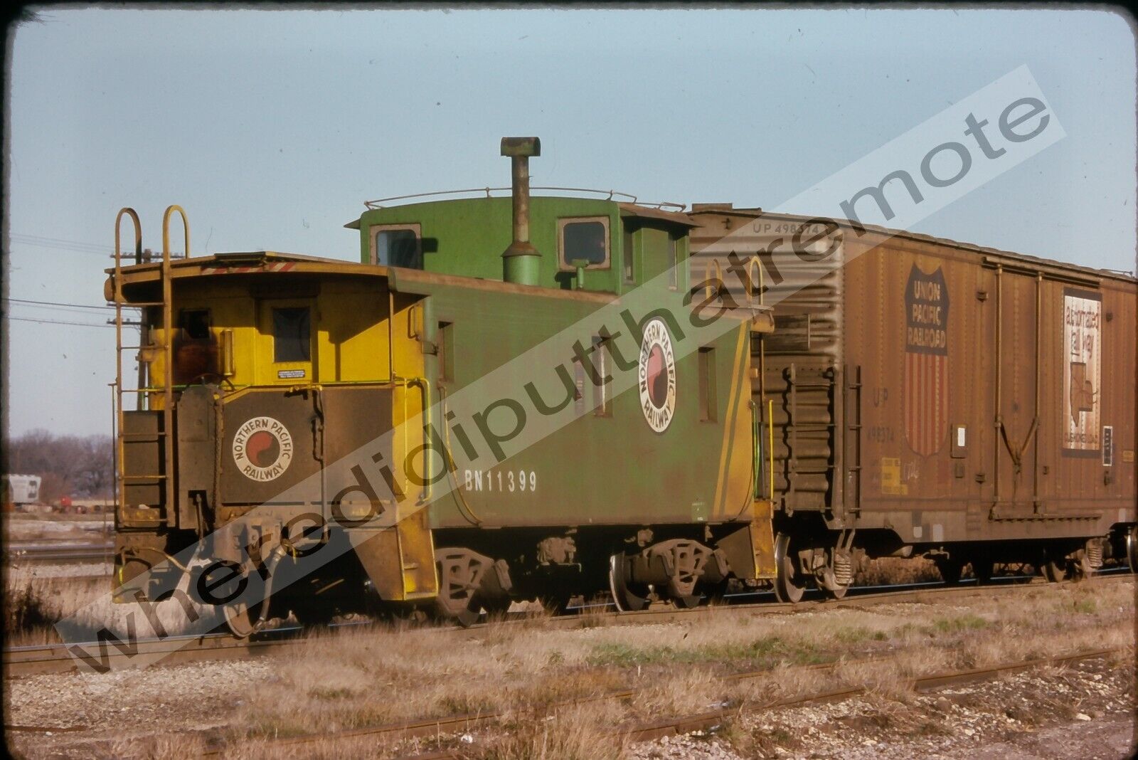 Original Slide Burlington Northern BN 11399 Ex-SP&S Caboose Eola ILL 11-1974